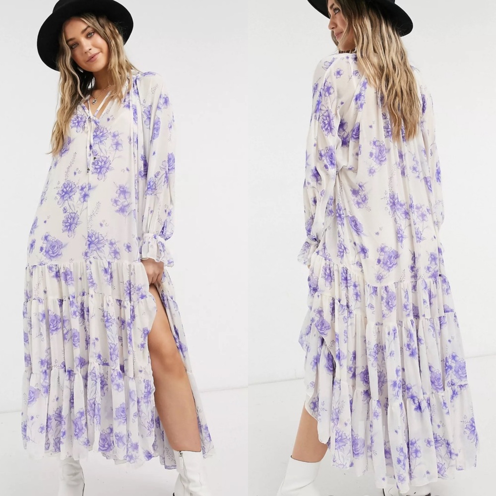 Free People Cream Maxi Dress with Lavender Floral Print